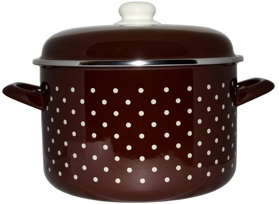 Metalac Hluboký smaltovaný hrnec Standard s poklicí, hnědý puntík, 18 cm, 3 l