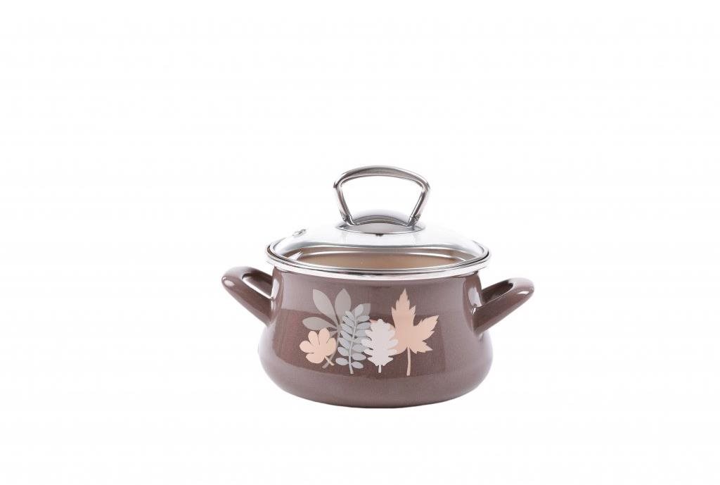Metalac Hluboký hrnec Elegant se skleněnou poklicí, lístky (šedé), 16 cm, 2,2 l
