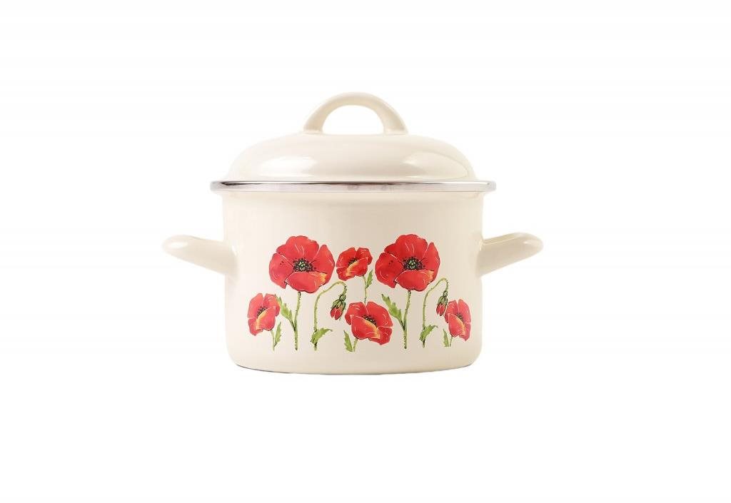 Metalac Hluboký smaltovaný hrnec s poklicí, mák, 16 cm, 2 l