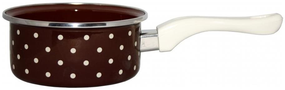Metalac Smaltovaný rendlík s bakelitovou ručkou, hnědý puntík, 14 cm, 1 l