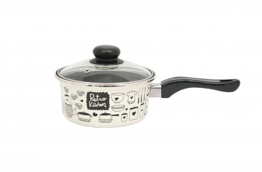 Metalac Kónický smaltovaný rendlík s bakelitovou ručkou a poklicí Retro Kitchen, 16 cm, 1,5 l