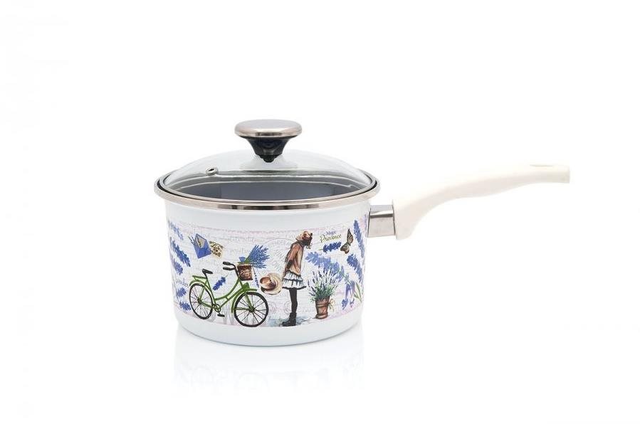 Metalac Smaltovaný rendlík se skleněnou poklicí, provance, 16 cm, 2,6 l
