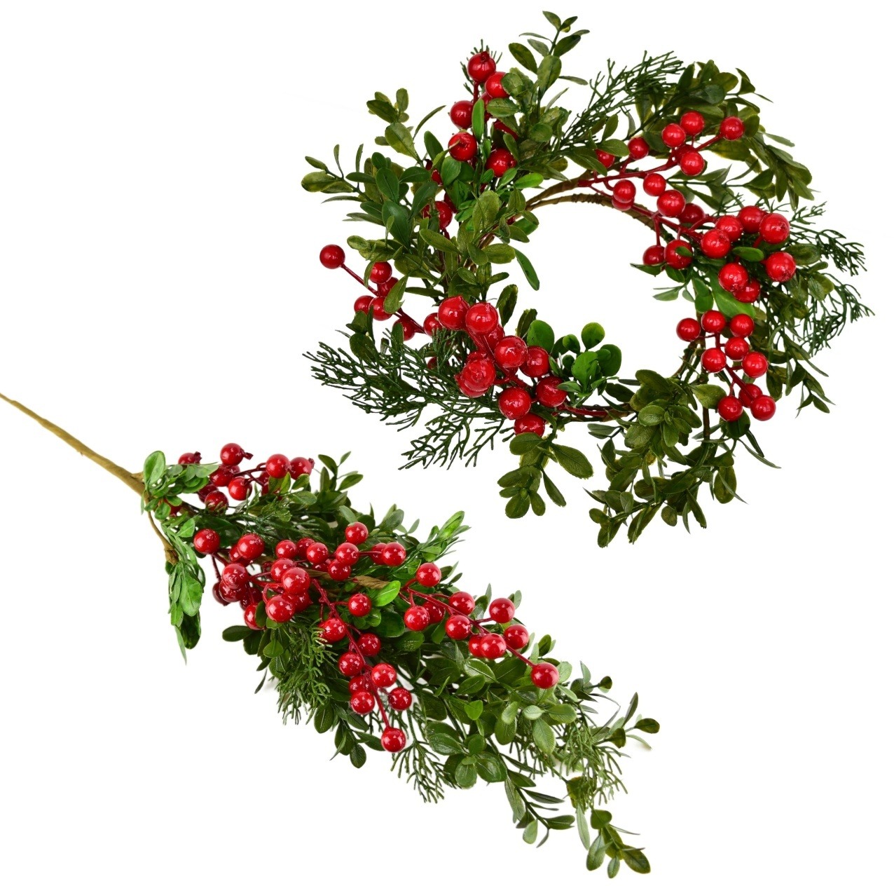 BerryHome Věnec a větev zdobený borůvčím a bezinkami, O 30, délka 70 cm
