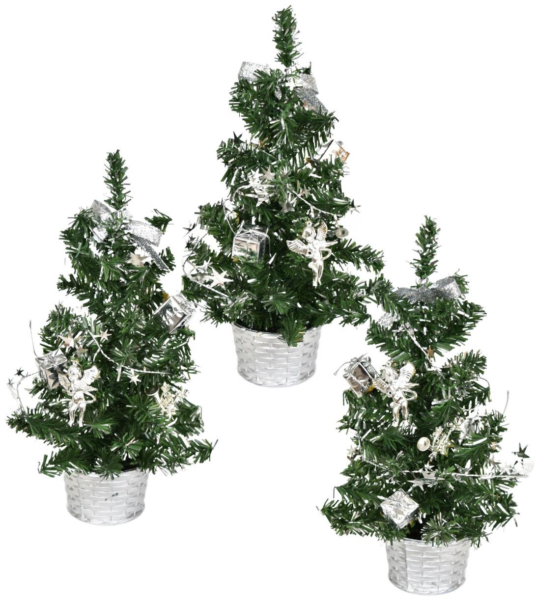 BerryHome Vánoční stromek zdobený - stříbrný, 25 cm, 3 ks