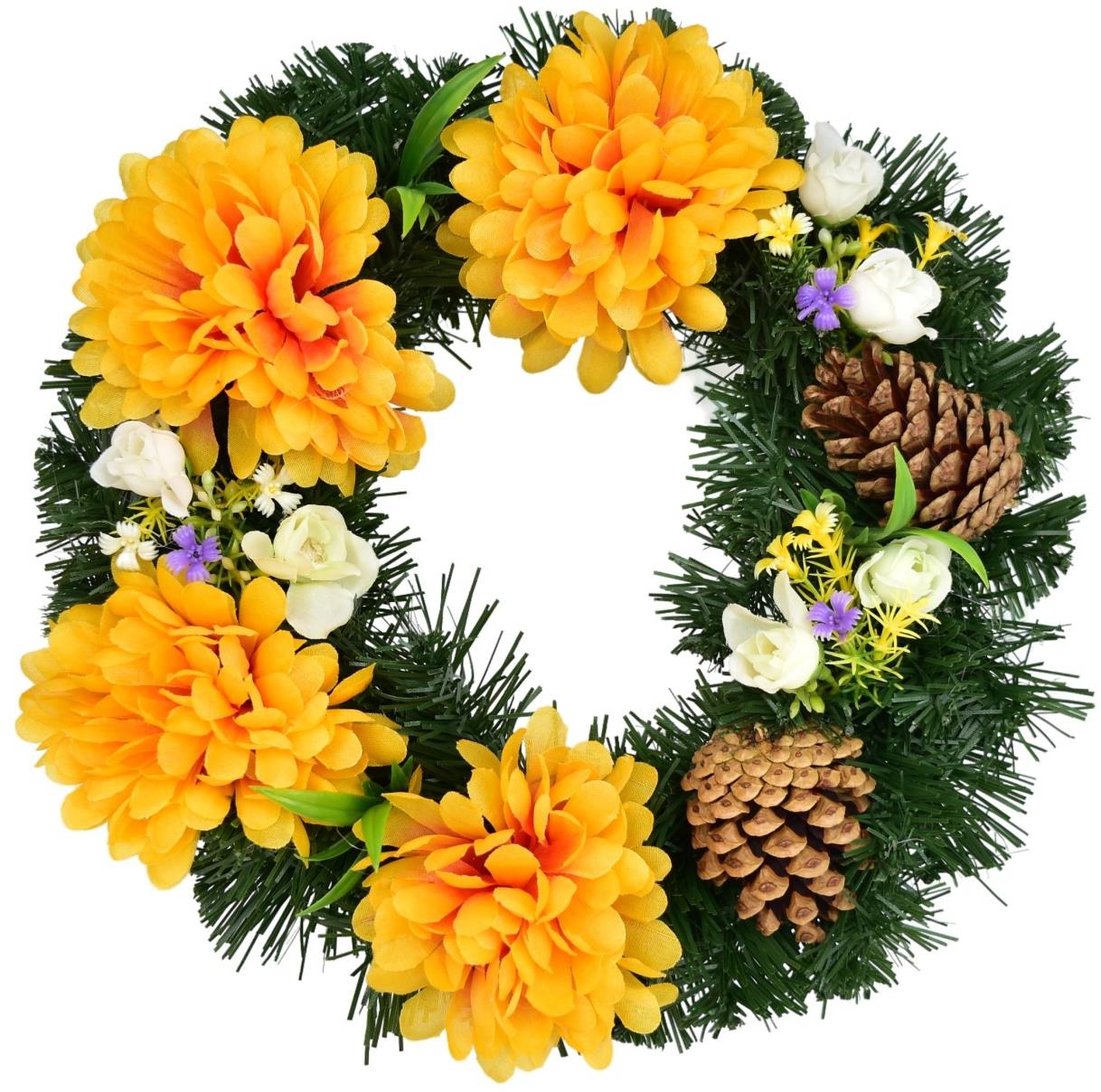BerryHome Podzimní věnec s oranžovými chryzantémami, 30 cm