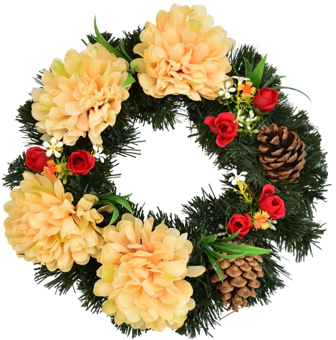 BerryHome Podzimní věnec se sv. oranžovými chryzantémami, 30 cm