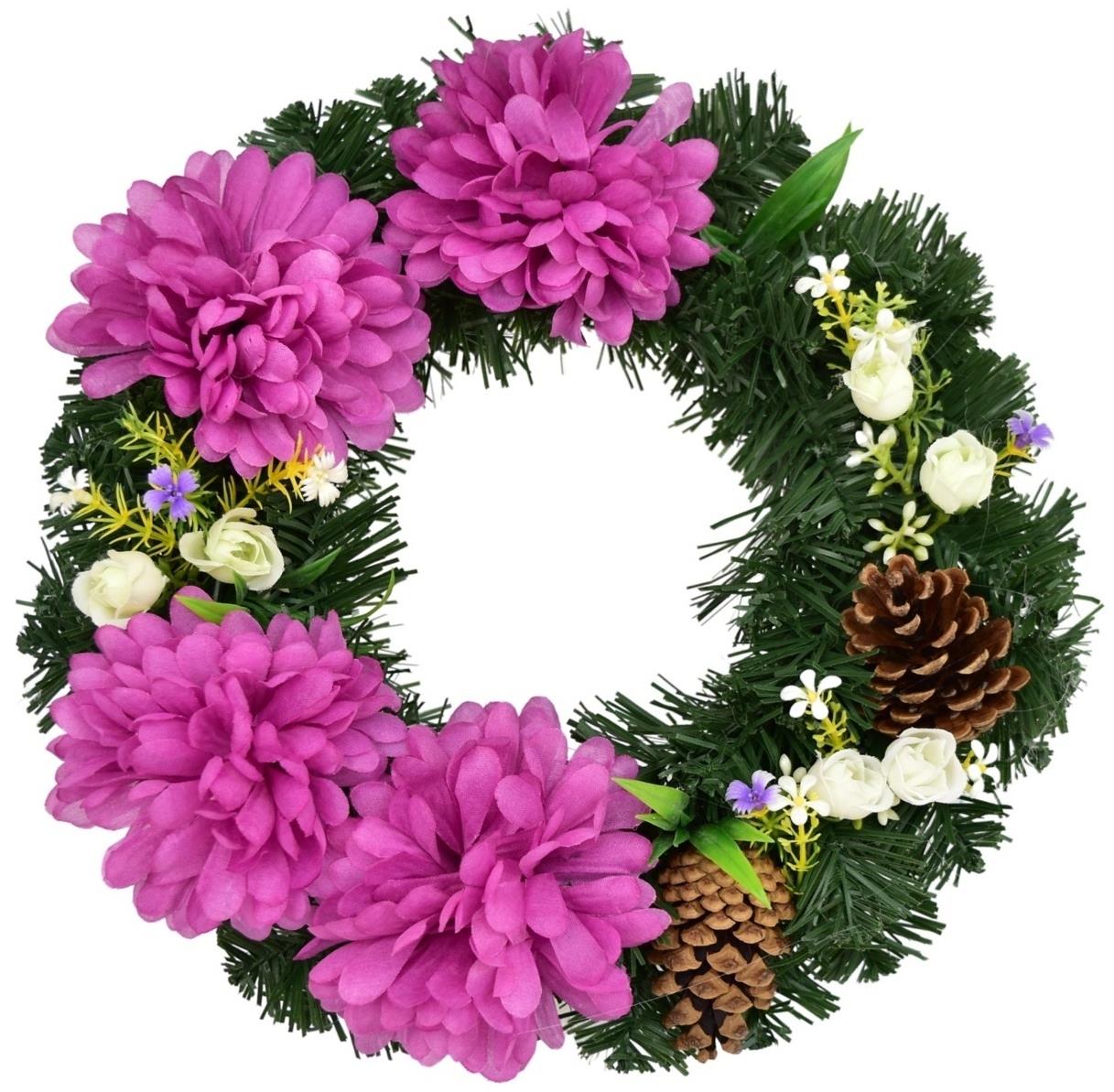 BerryHome Podzimní věnec s fialovými chryzantémami, 30 cm