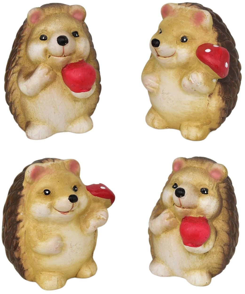 BerryHome Ježci s jablíčkem a houbičkou keramický 4 ks set, 9 cm