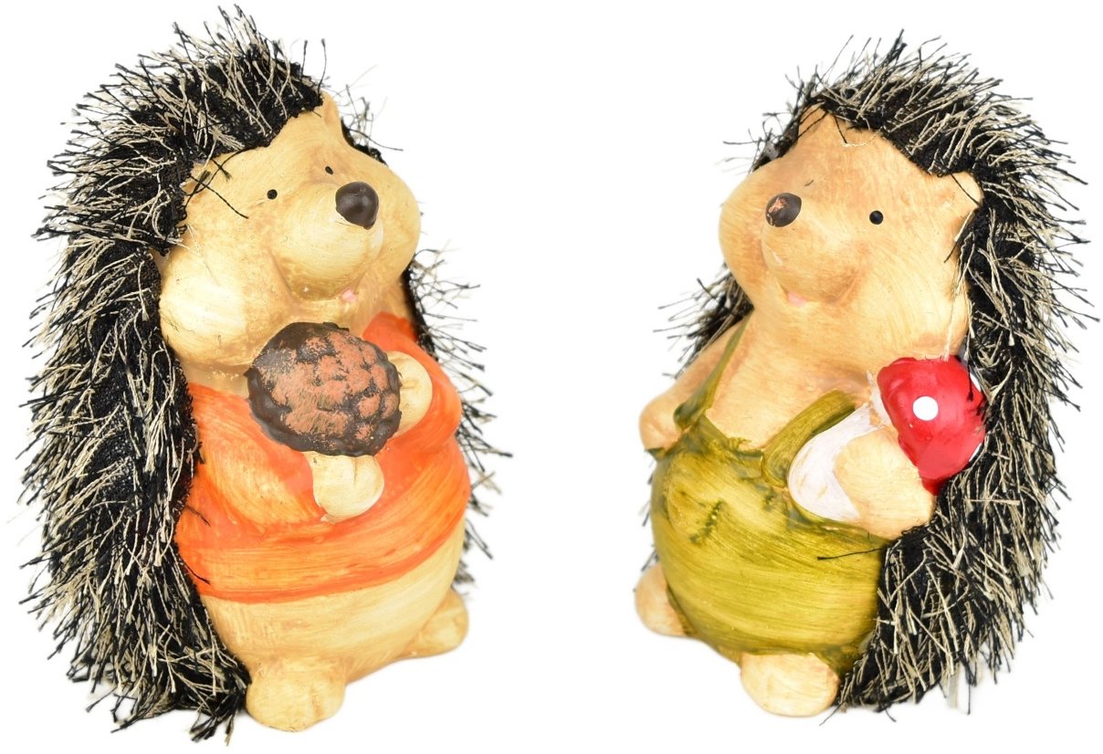 BerryHome Ježci s houbičkou a se šiškou keramický 2 ks set, 13 cm