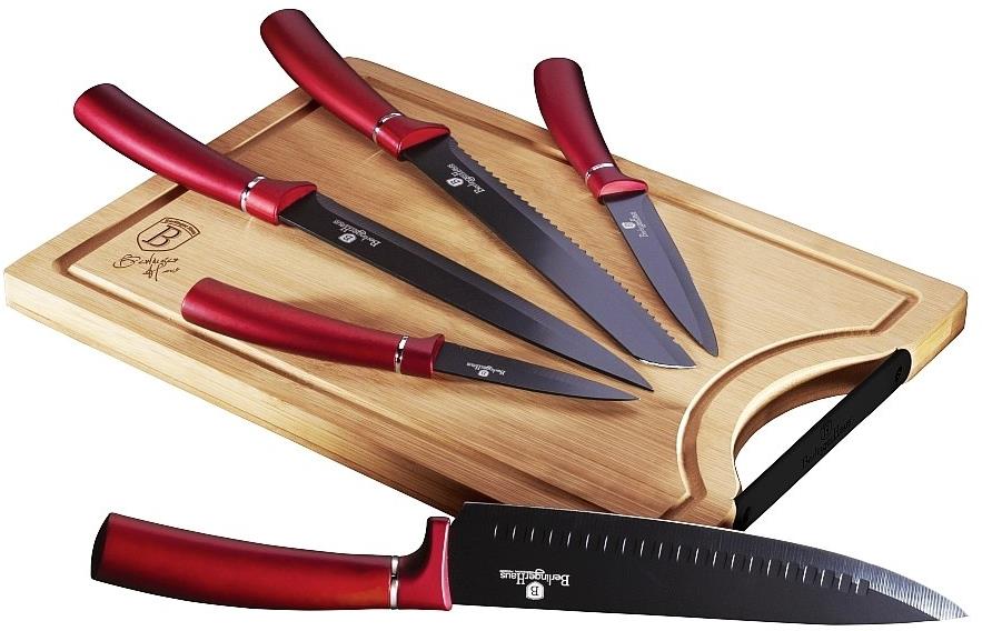 BERLINGERHAUS Sada nožů s nepřilnavým povrchem + prkénko 6 ks Burgundy Line