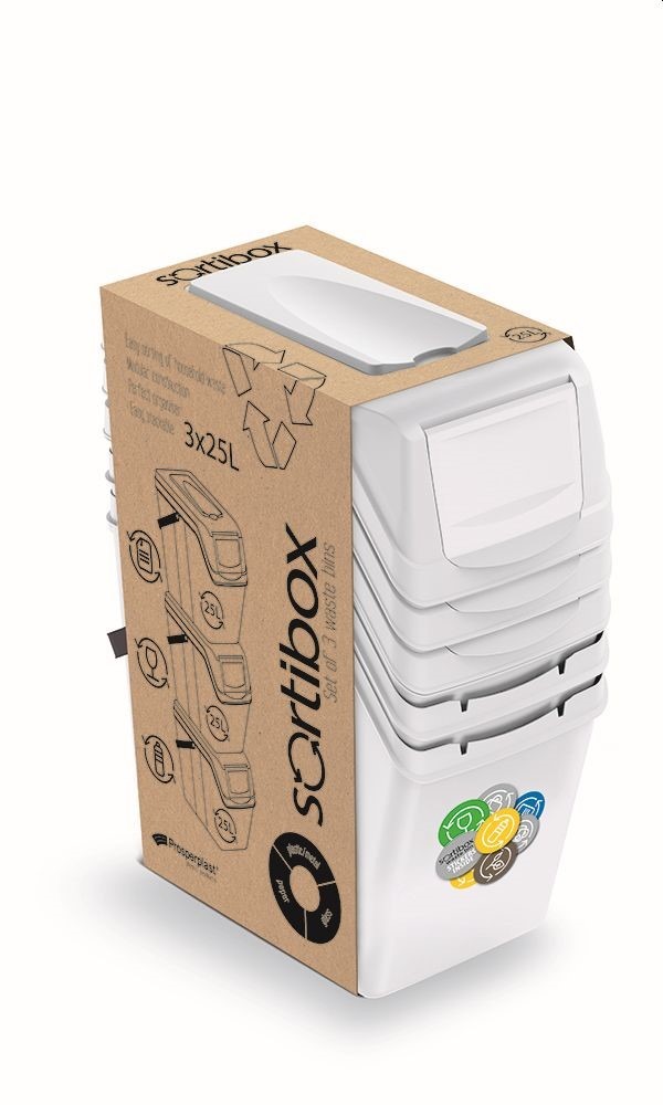 Prosperplast Sada 3 Prosperplast Odpadkových košů SORTIBOX II popelavě šedý, objem 3× 25 l