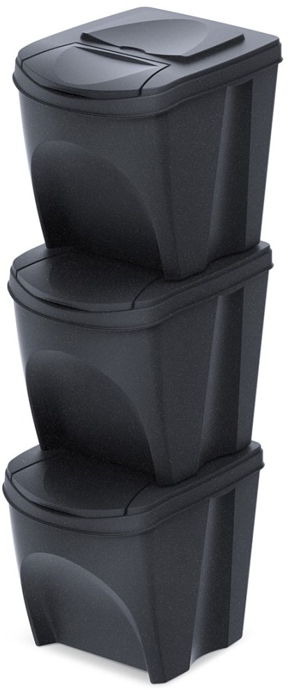Prosperplast Sada 3 Odpadkových košů SORTIBOX ECO WOOD antracit, objem 3× 25 l