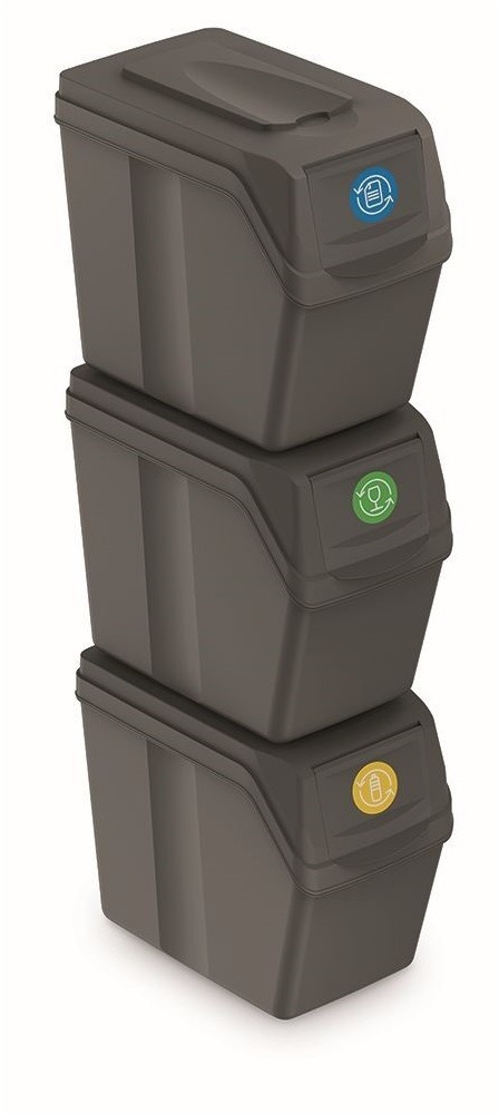 Prosperplast Sada 3 Odpadkových košů SORTIBOX I šedý kámen, objem 3× 20 l
