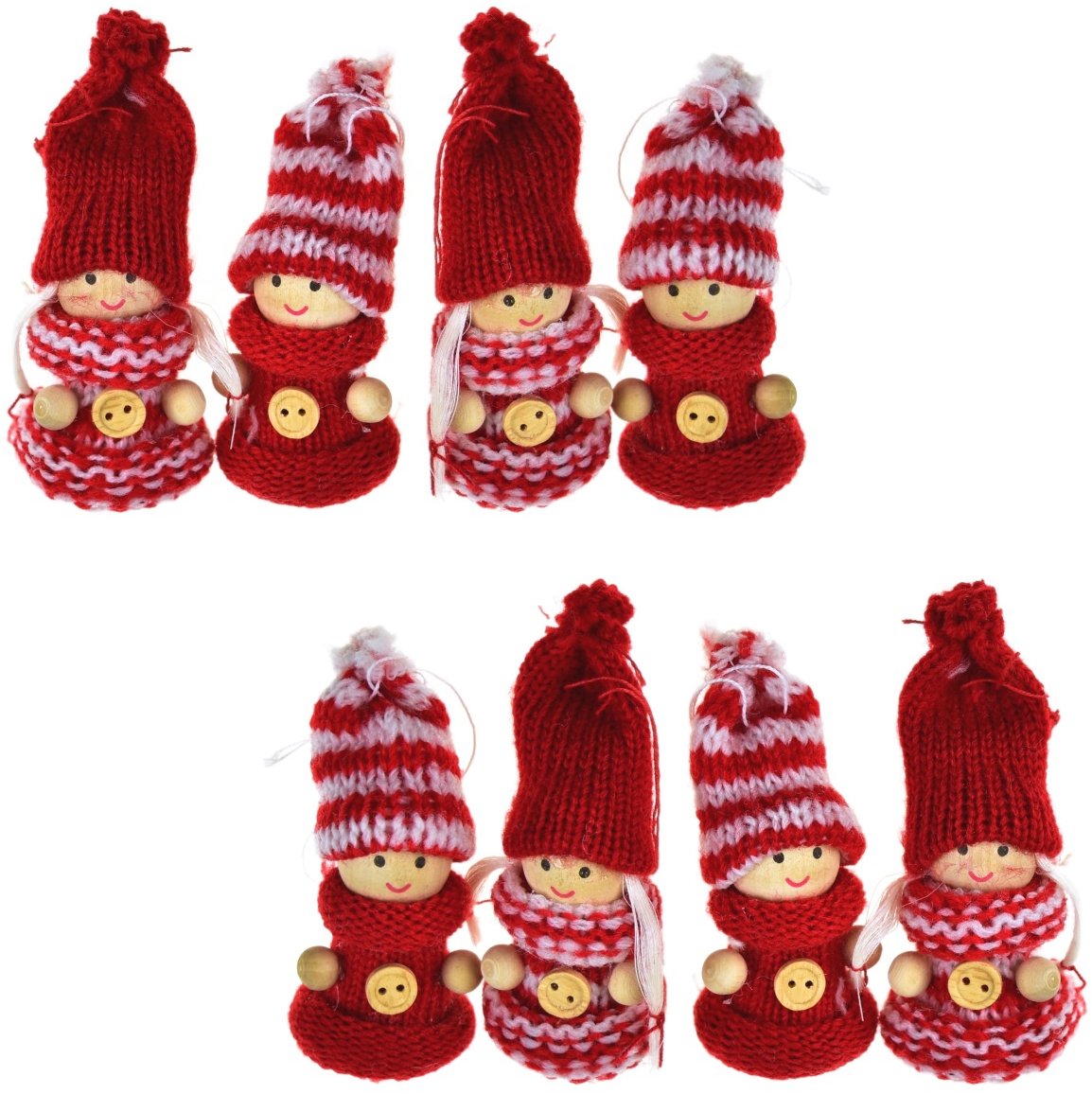 BerryHome Pletené panenky červené 8 cm, 4 ks v krabičce, set 2 ks