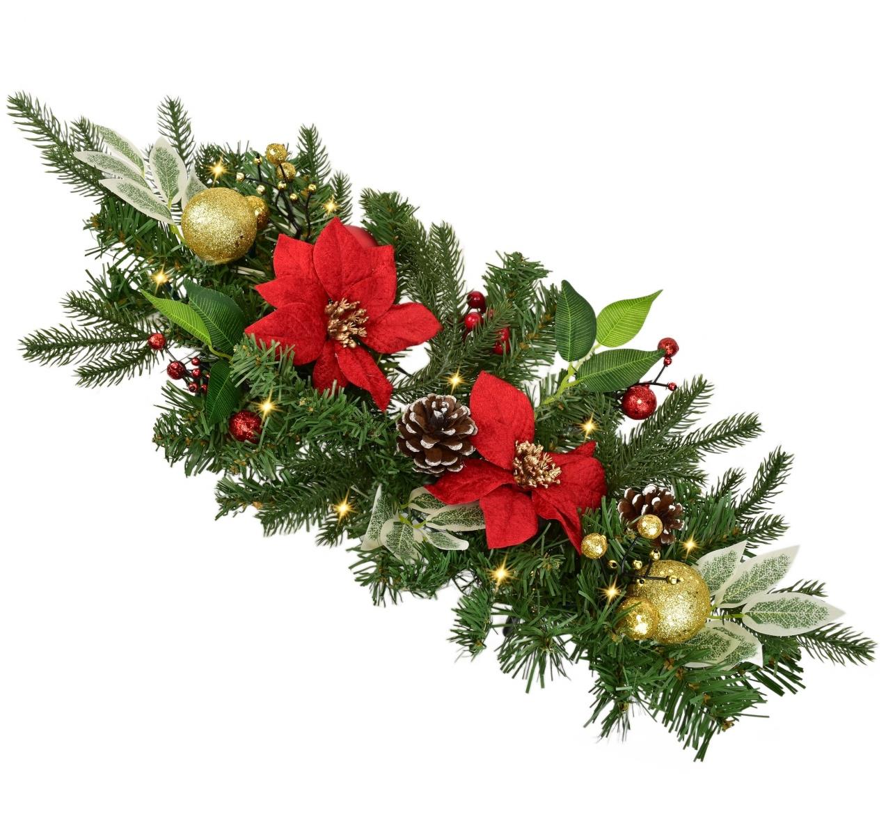 BerryHome Girlanda s červenou poinsetií 10 × LED, 50 × 25 cm