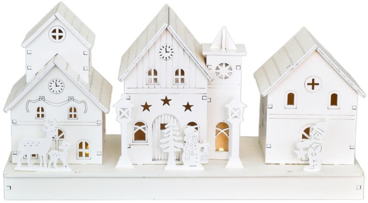 BerryHome Bílé domečky LED, 2 × AA, 14 × 28 cm