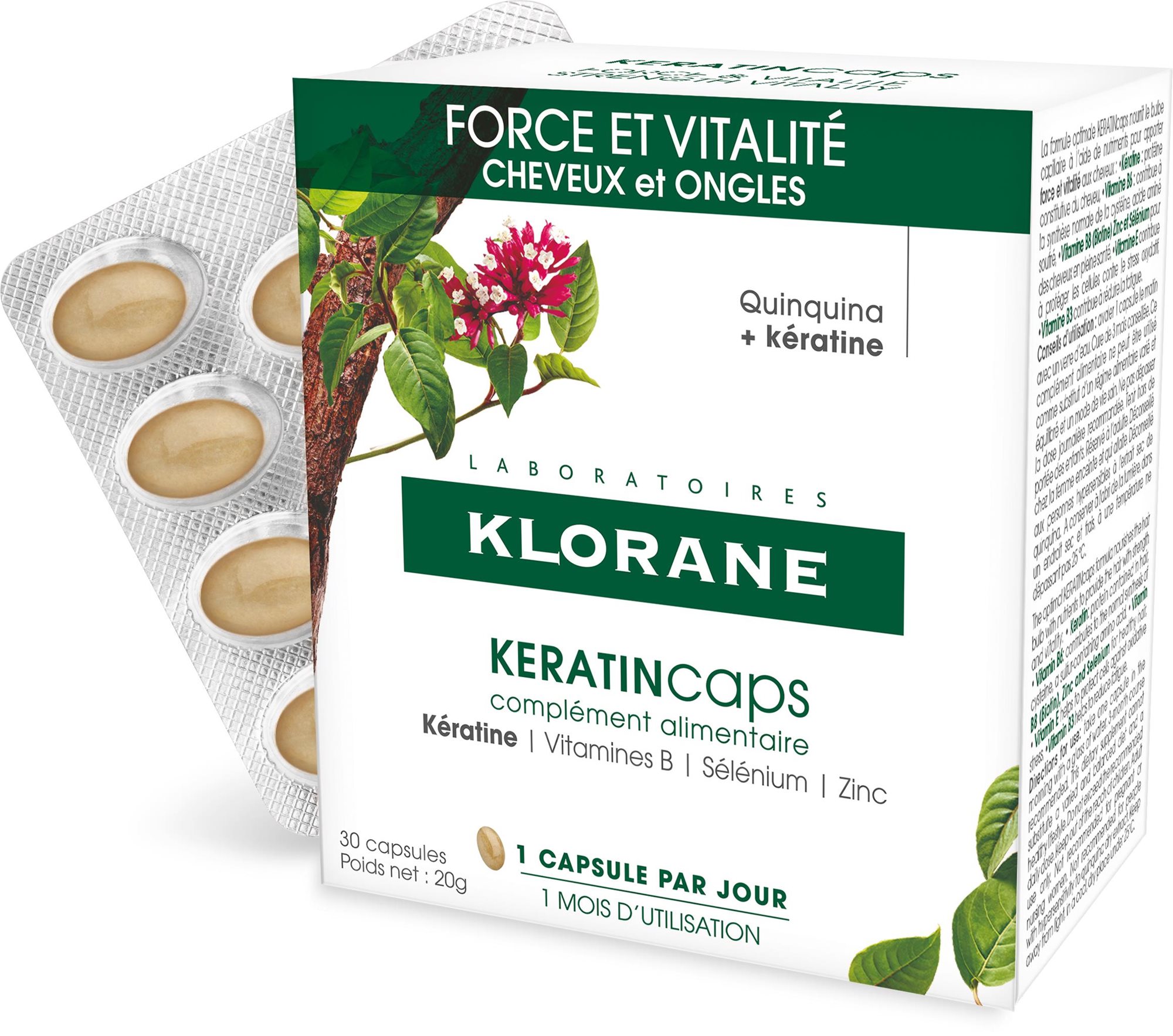 KLORANE KeratinCaps - Síla & vitalita, vlasy a nehty, doplněk stravy 30 tobolek