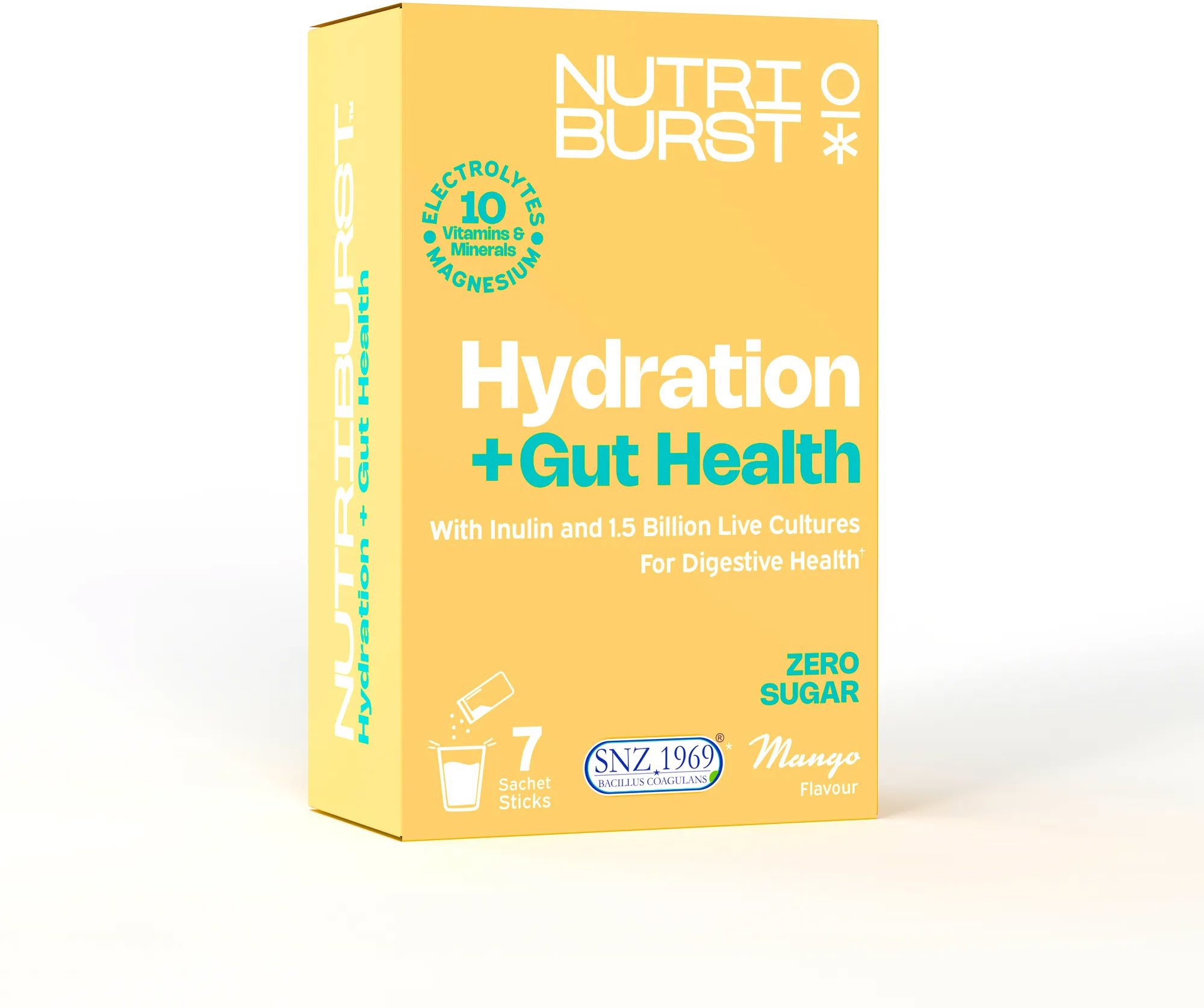 Nutriburst Elektrolyty Gut Health hydratační nápoj s vitamíny, příchuť manga, 7 ks