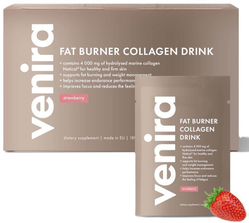 VENIRA Fat burner collagen drink mořský kolagen, jahoda 30 × 6,3 g 189 g