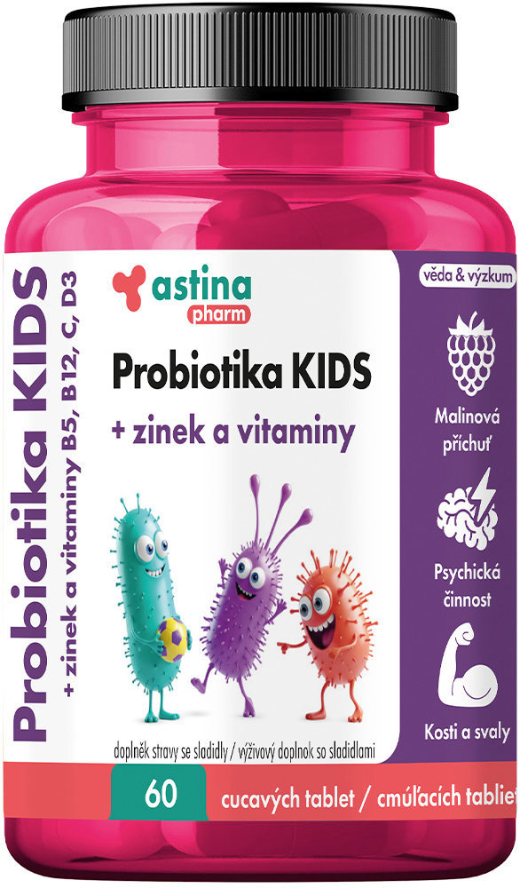 Astina Pharm Probiotika KIDS se zinkem a vitamíny 60 cucavých tablet, se sladidly