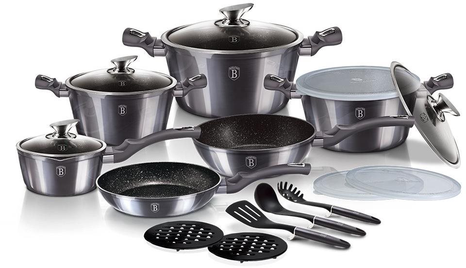 BERLINGERHAUS Sada nádobí s mramorovým povrchem 18 ks Carbon PRO Line BH-6887