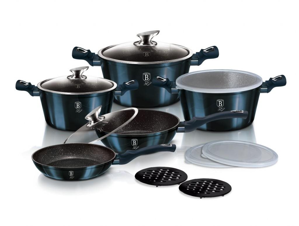 BERLINGERHAUS Sada nádobí s mramorovým povrchem 13 ks Aquamarine Metallic Line BH-7031