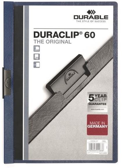 Modré papírové deskové bloky Duraclip s 60 listy A4 formátu a pevným držákem.