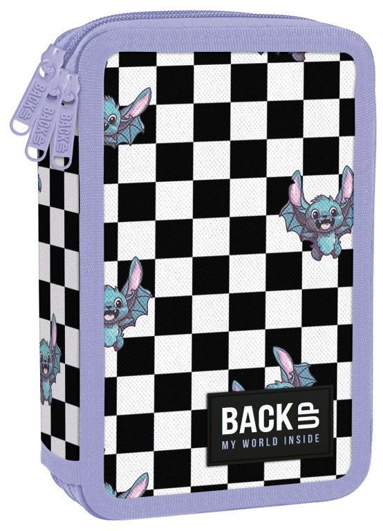 DERFORM Tříkomorový penál s vybavením BackUP - Netopýři šachovnice