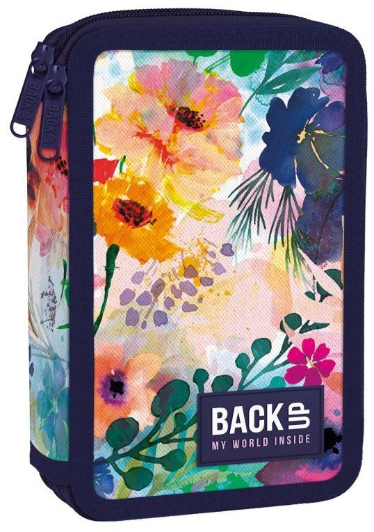 DERFORM Dvoukomorový penál s vybavením BackUP - Květinový akvarel
