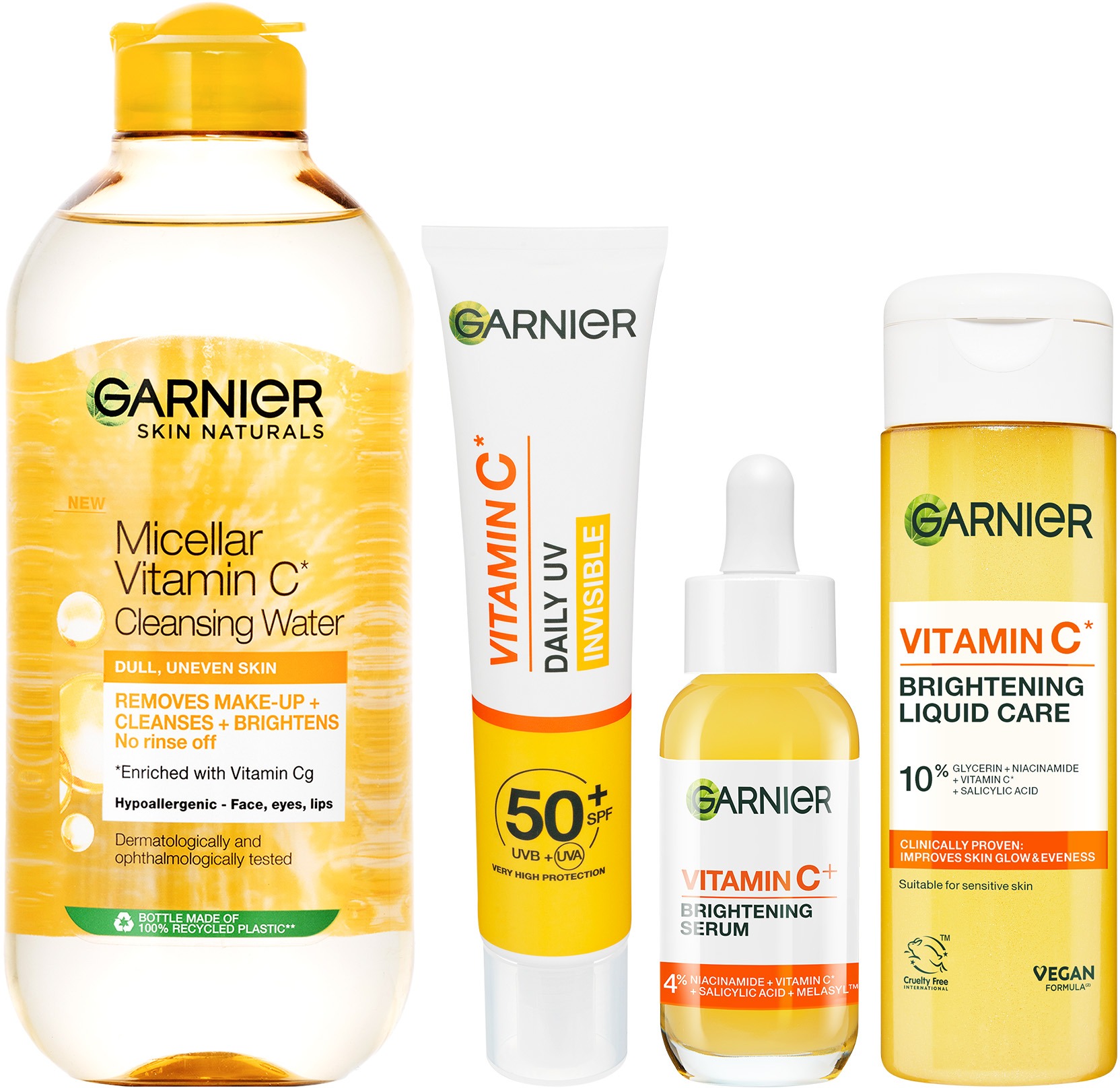 GARNIER Vitamin C esence 120 ml + Cleansing Water 400 ml + sérum 30 ml + UV fluid SPF 50+ 40 ml