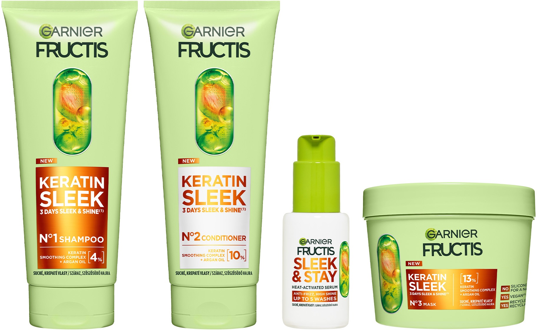 GARNIER Fructis Keratin Sleek Šampon 200 ml + Kondicionér 200 ml + Maska 370 ml + Sérum 50 ml