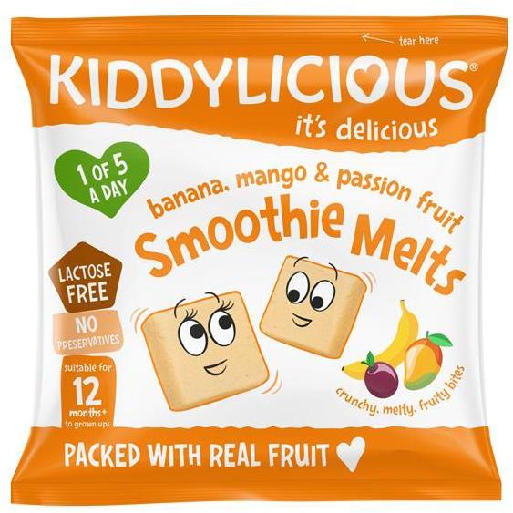 Kiddylicious Ovocné polštářky z banánu, manga a marakuji 6 g