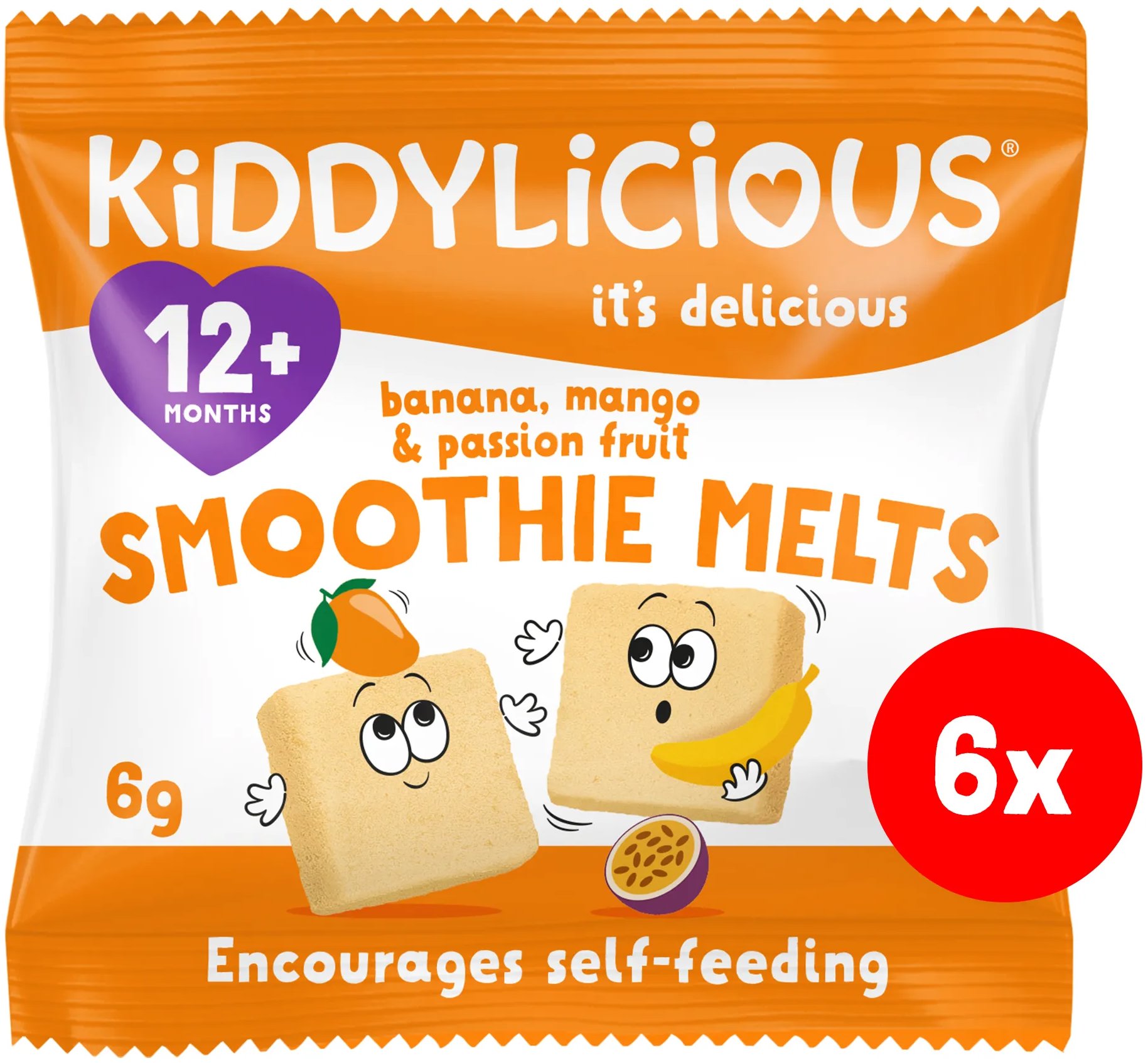 Kiddylicious ovocné polštářky z banánu, manga a marakuji 72 g (6× 12 g)