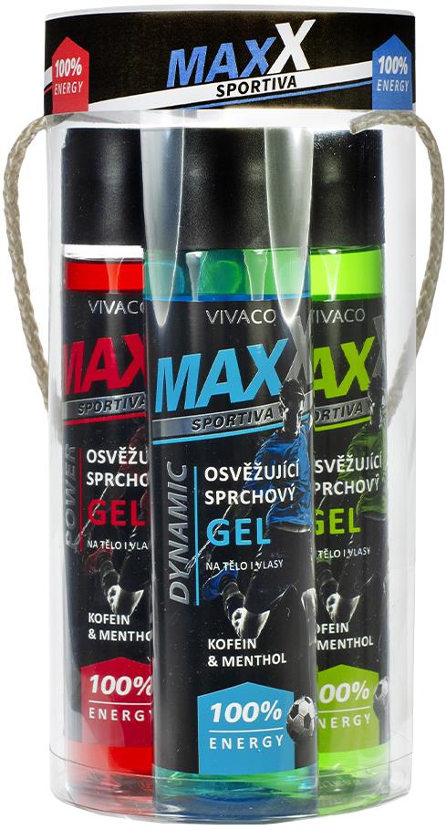 VIVACO Dárkové balení Maxx Sportiva tubus 3 × sprchový gel 250 ml + dárek