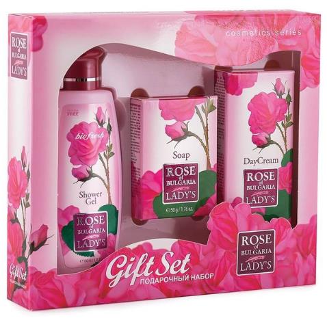 Biofresh Dárková sada sprchový gel, mýdlo a denní pleťový krém z růží Rose of Bulgaria – malé balení