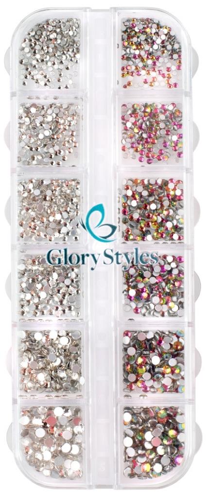 GloryStyles Sada kamínků na nehty 02 – mix crystal/flame