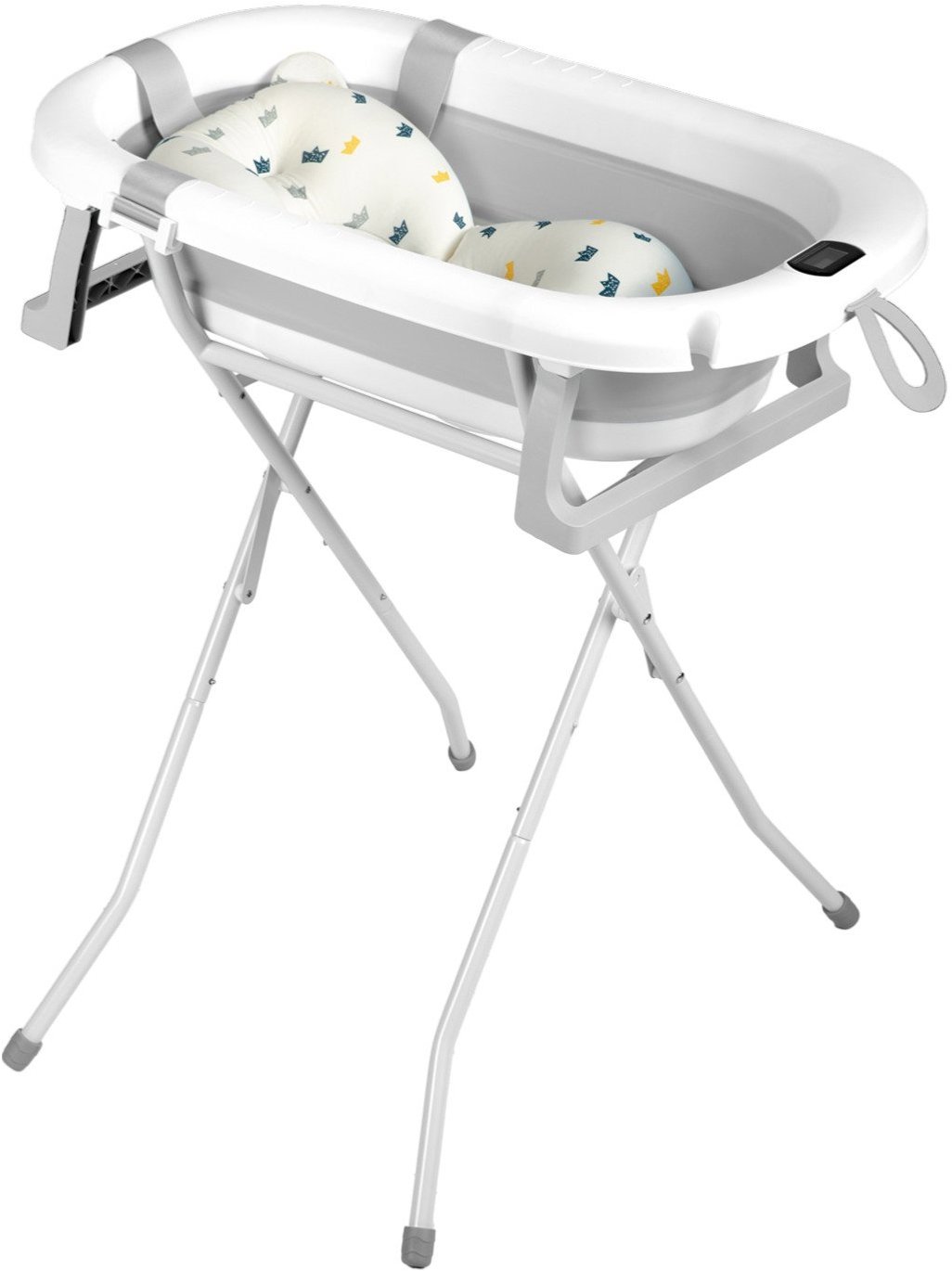Ricokids RK-287 Skládací vanička se stojanem, teploměrem a vložkou, bílo-šedá