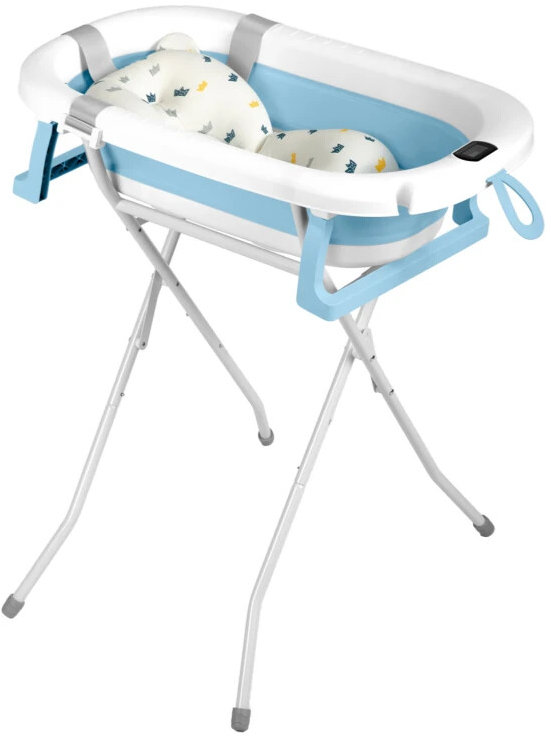 Ricokids RK-287 Skládací vanička se stojanem, teploměrem a vložkou, bílo-modrá