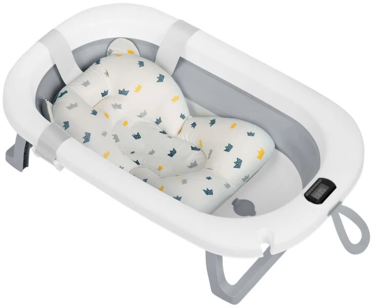 Ricokids RK-287 Skládací vanička s teploměrem a vložkou, bílo-šedá