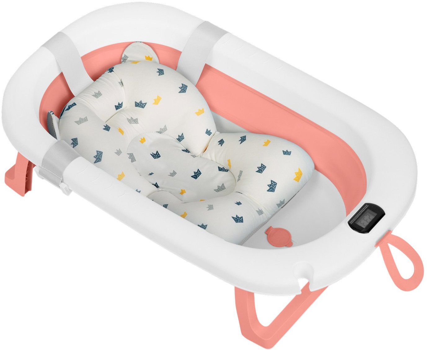 Ricokids RK-287 Skládací vanička s teploměrem a vložkou, bílo-růžová