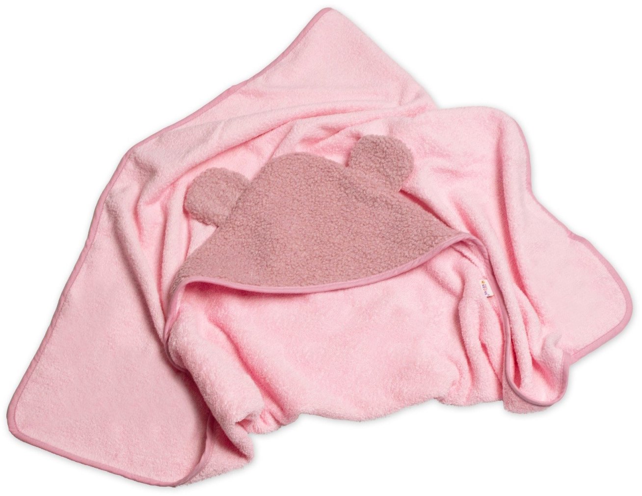 Baby Nellys Osuška s kapucí s oušky Boucle 80 × 80 cm, froté, pudrově růžová