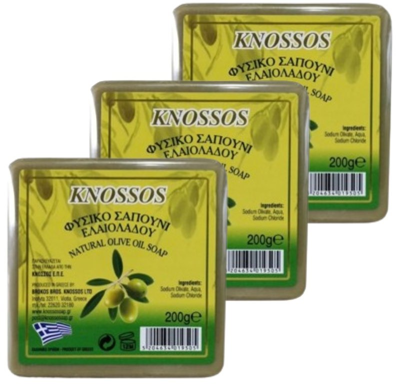 KNOSSOS Řecké olivové mýdlo přírodní zelené 200 g, 3 ks
