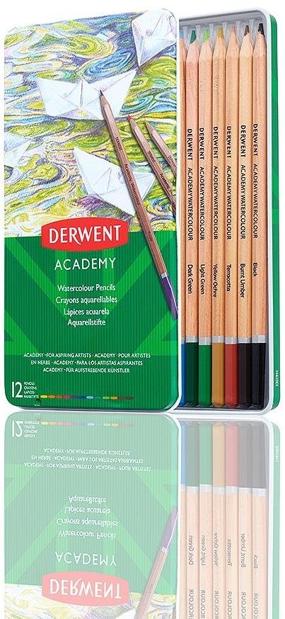Derwent Academy Watercolour Pencils Tin v plechové krabičce, šestihranné, 24 barev