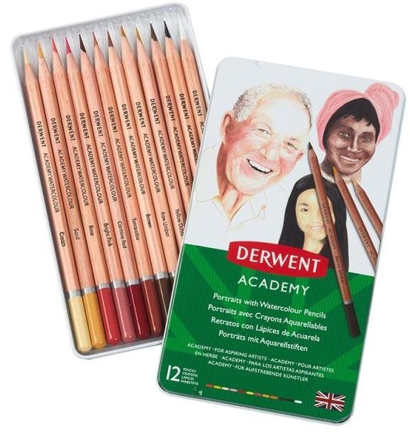 DERWENT Academy Watercolour Pencils Skintones - výjimečná kolekce pastelkových pero s širokou škálou barev a kvalitními materiály.
