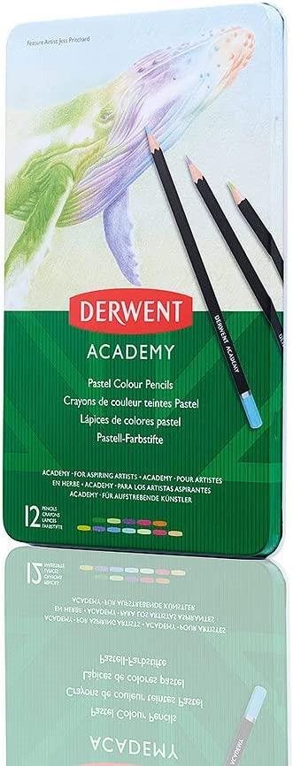 Derwent Academy Pastel Colour Pencils v plechové krabičce, šestihranné, 12 barev