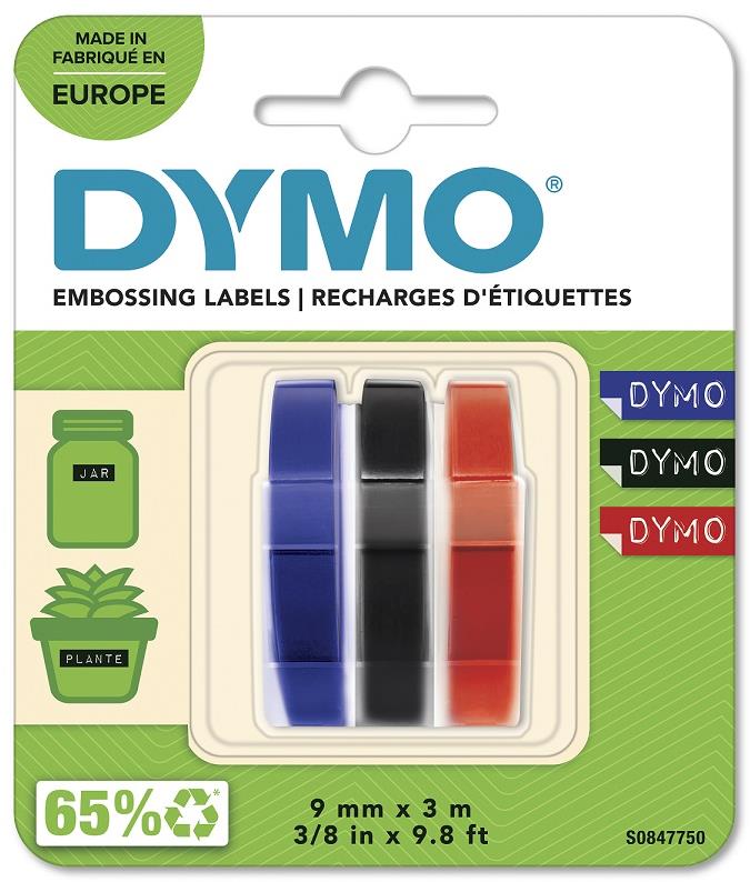 Dymo 3D páska, MIX - černá, modrá, červená, 1 blistr / 3 ks, 9 mm × 3 m