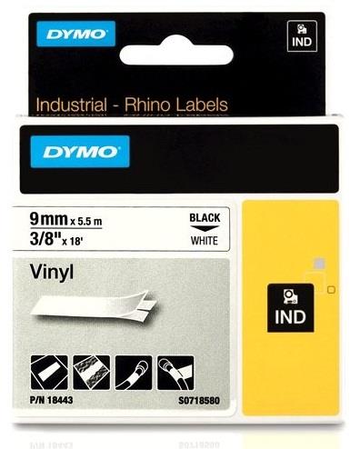 DYMO vinylová páska Rhino D1 9 mm × 5,5 m, černá na bílé