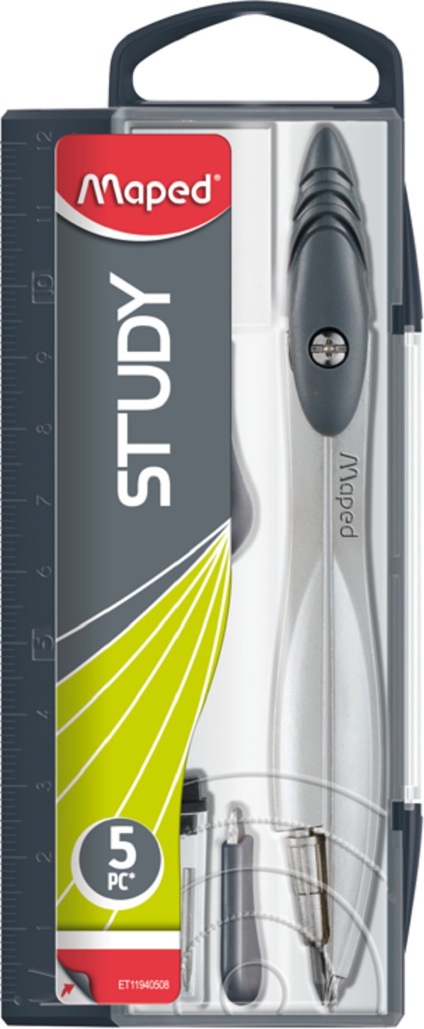 MAPED Study 5dílná sada - škola, studium, školní potřeby, rýsovací potřeby, kružítka