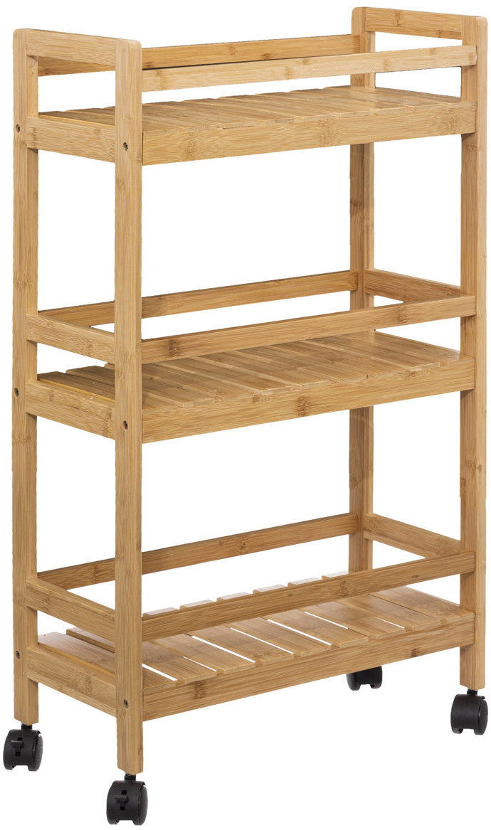 Regál na kolečkách Linha, 3patrový, bambusový