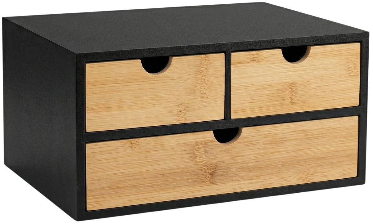 BOXIMO Bambusový organizér na stůl Hego, 16 cm, 3 zásuvkový s zásuvkami